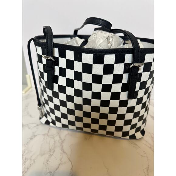 Michael Kors checkerboard small jet set travel tote handbag leather - Picture 4 of 11